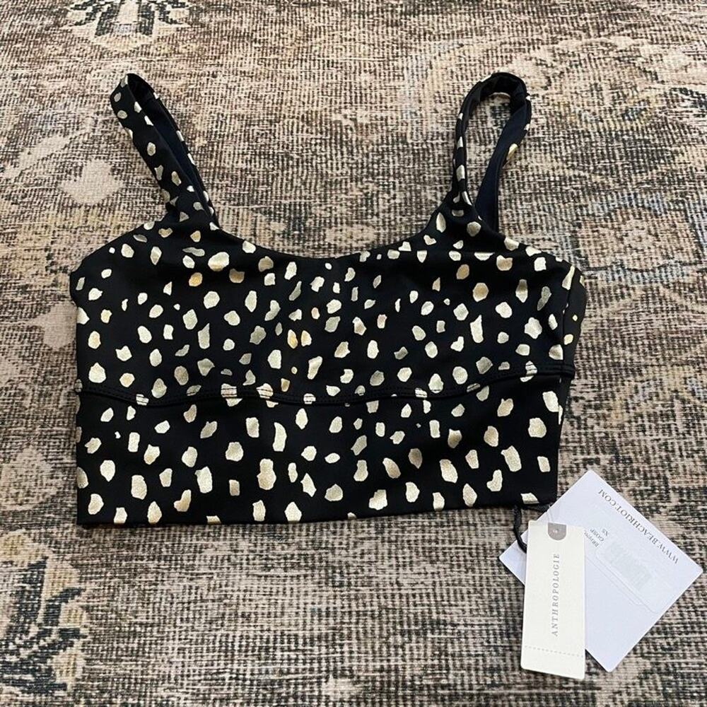 Beach Riot Black Gold Foil Dot Sports Bra Bralette Crop Top XS NWT Anthropologie